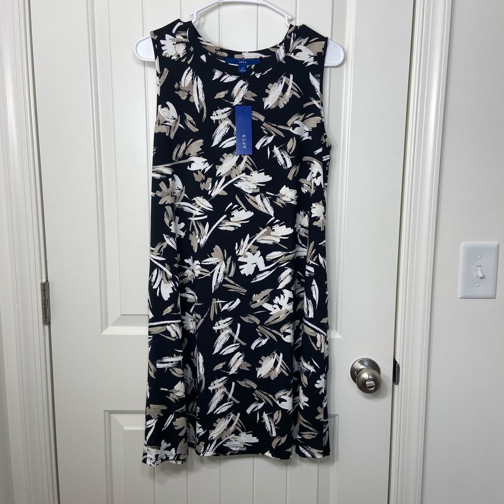 NEW Apt.9‎ women’s black floral sleeveless knee length stretch dress medium